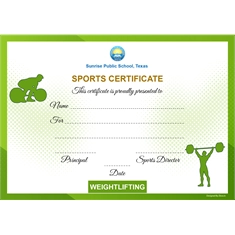 School Sports Award Certificate Weightlifting A4 Size | Use on Laser Printer